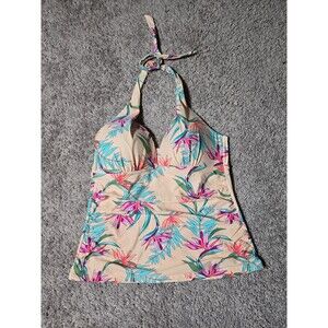Dip Women's Tankini Swim Top Floral Cups Size Large Pink Hawaiian Tie Halter